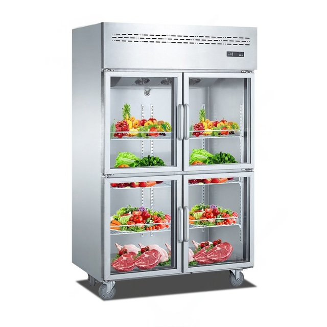 Four-door Freezing Stainless Steel Glass Display Cabinet
